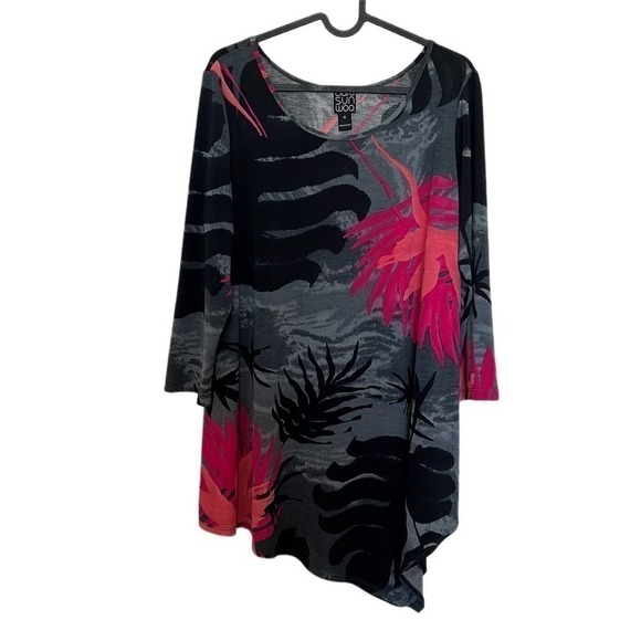 Clara Sunwoo Artsy Tropical Print Kercheif Asymmetrical Hem Tunic Medium - Picture 1 of 6